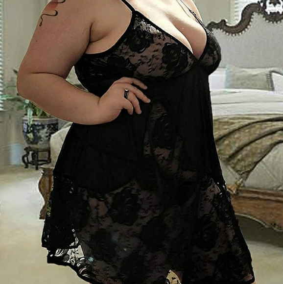Adorejoy plus size babydoll lingerie set 5xl black chemise - Picture 3 of 6
